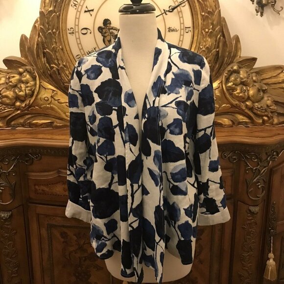 GRACE ELEMENTS. Size 4. Linen Open Front Floral Jacket. Roll-up Sleeves. B17 - Picture 1 of 6